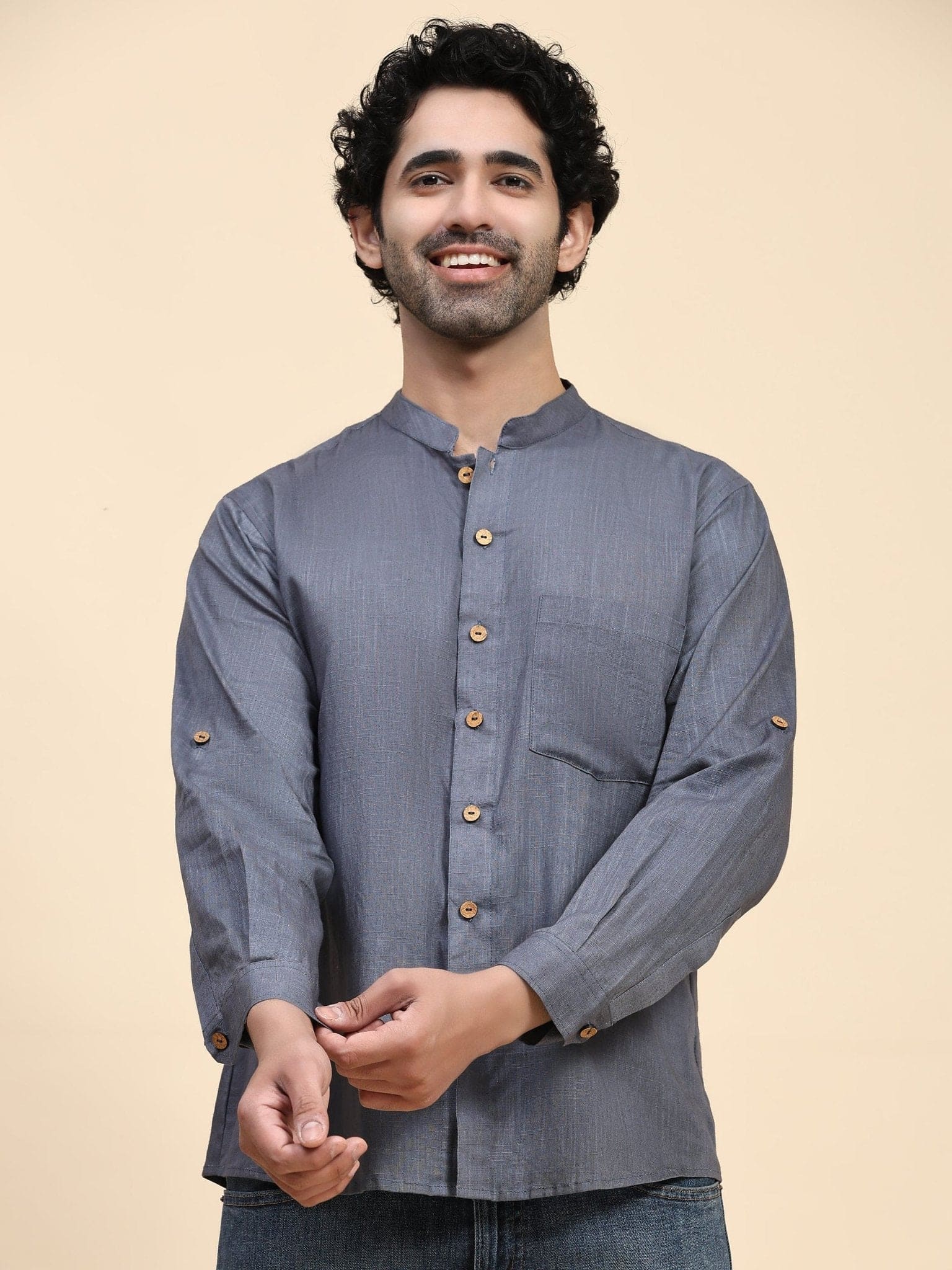 Dark Grey Cotton Shirt - Charkha TalesDark Grey Cotton Shirt