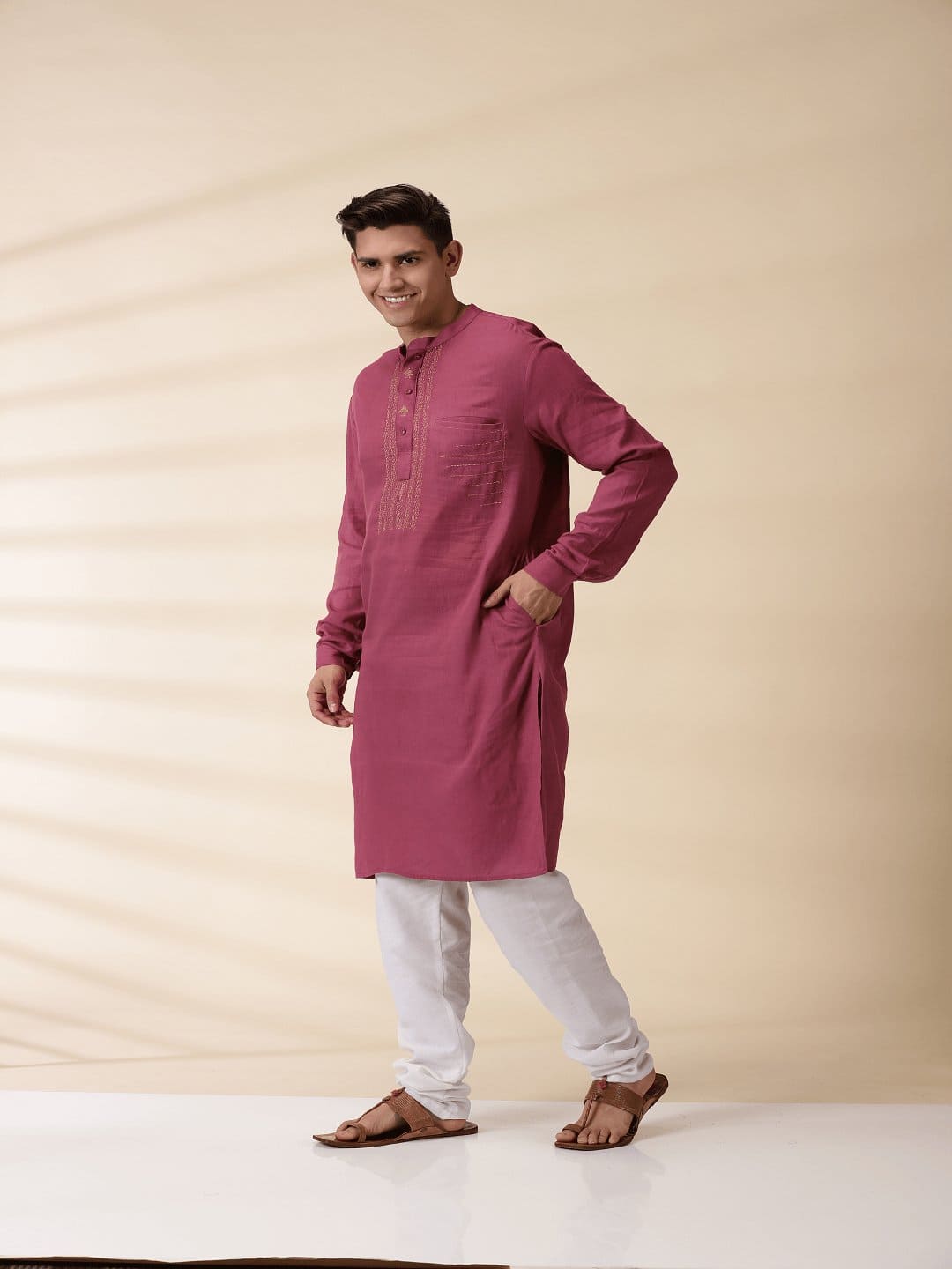 Dark Pink Kantha Kurta - Charkha TalesDark Pink Kantha Kurta