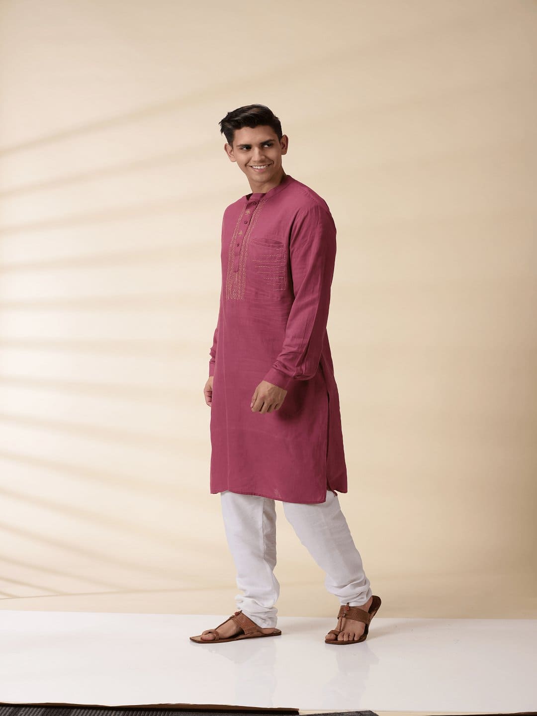 Dark Pink Kantha Kurta - Charkha TalesDark Pink Kantha Kurta