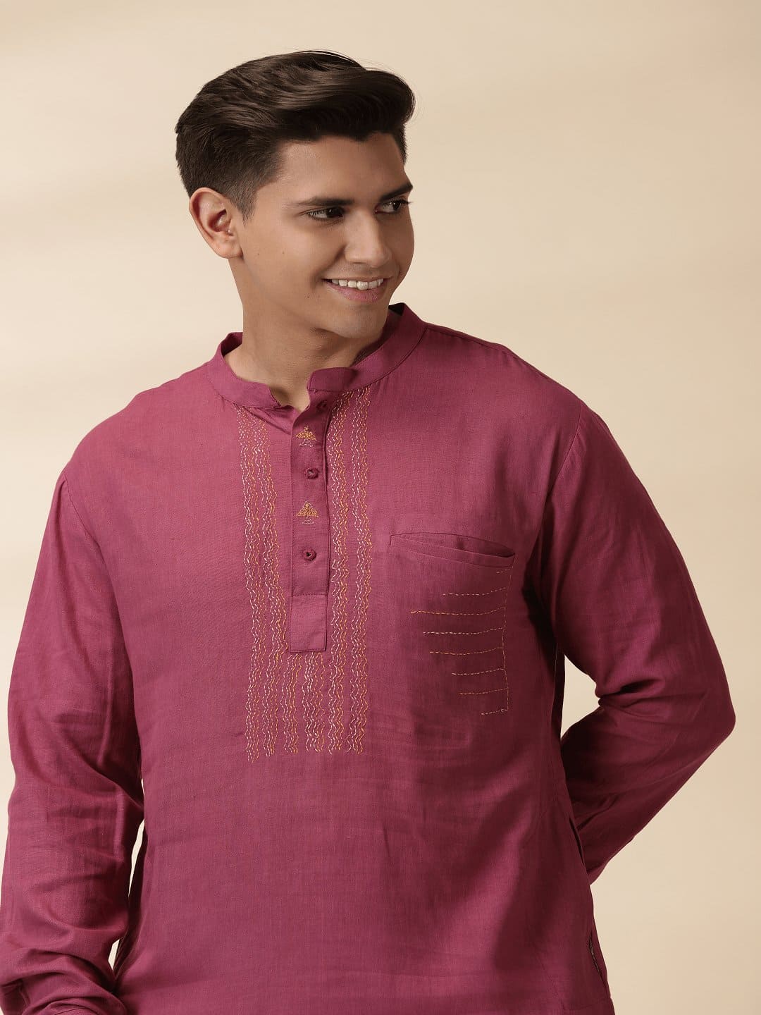 Dark Pink Kantha Kurta - Charkha TalesDark Pink Kantha Kurta