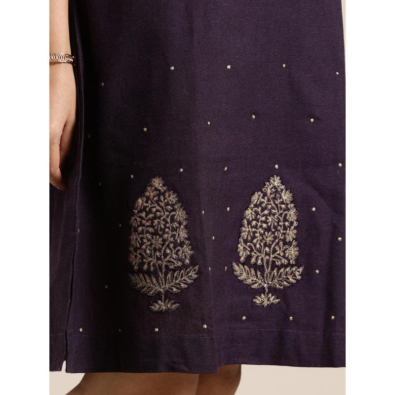 Dark Purple block print Dress - Charkha TalesDark Purple block print Dress