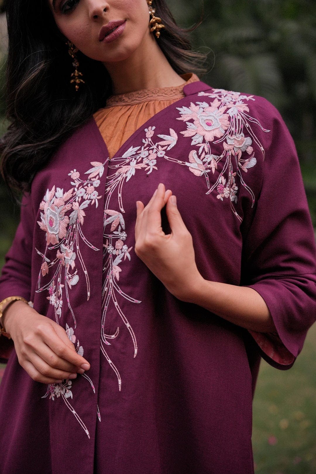 Dark Purple Cape Parsi Wool Cape - Charkha TalesDark Purple Cape Parsi Wool Cape