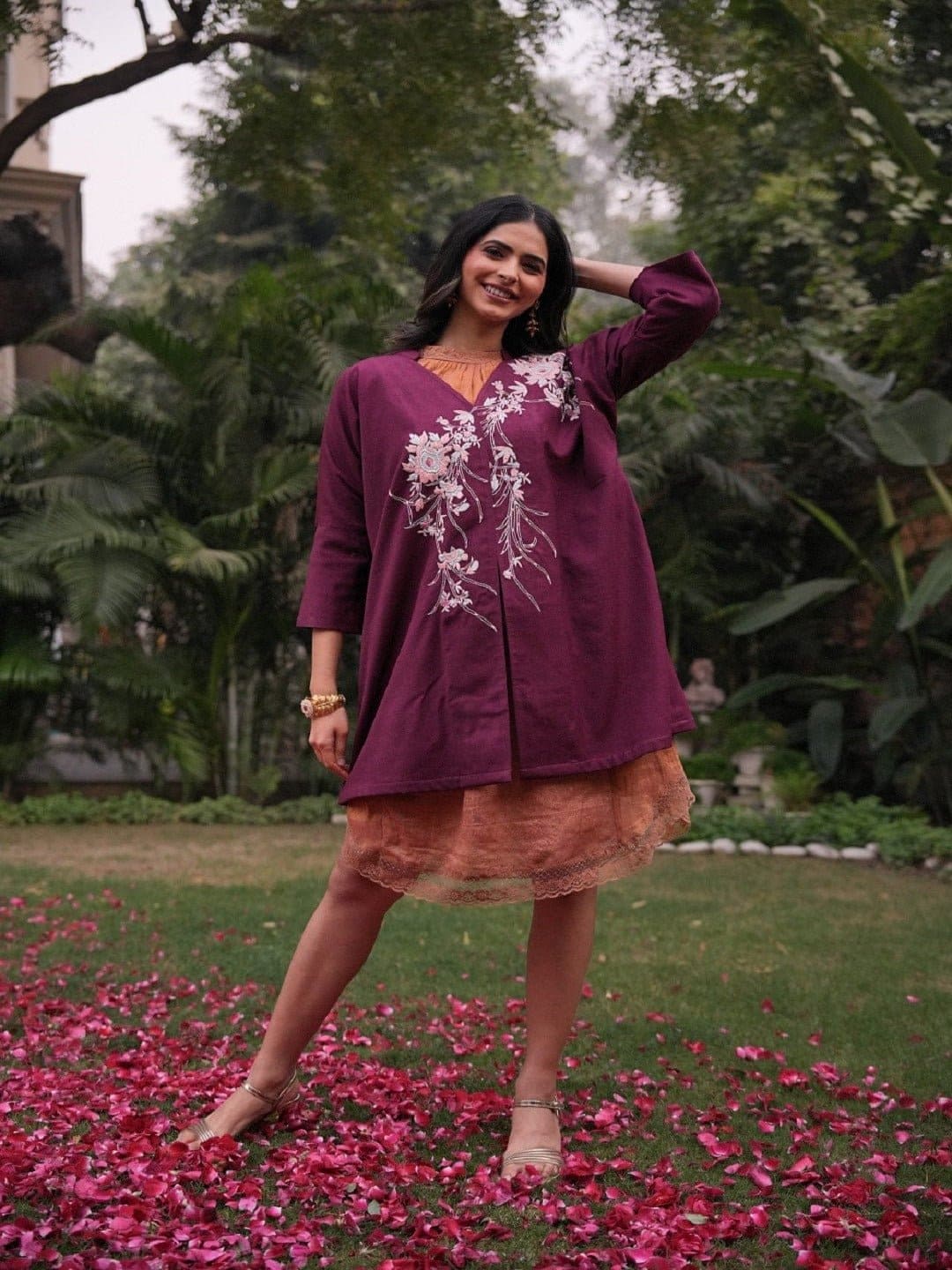 Dark Purple Cape Parsi Wool Cape - Charkha TalesDark Purple Cape Parsi Wool Cape