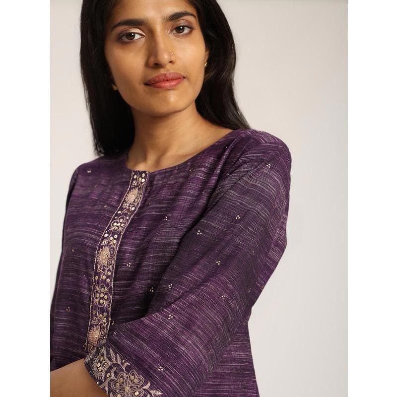 Dark Purple Shimmer Mukaish Top - Charkha TalesDark Purple Shimmer Mukaish Top