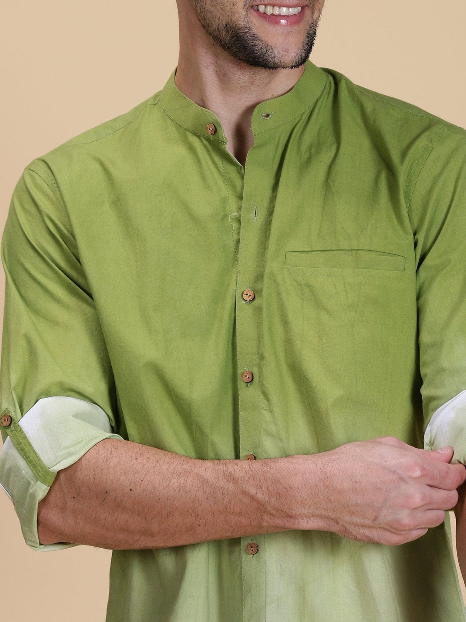 Double Dye Light Green Men Shirt - Charkha TalesDouble Dye Light Green Men Shirt