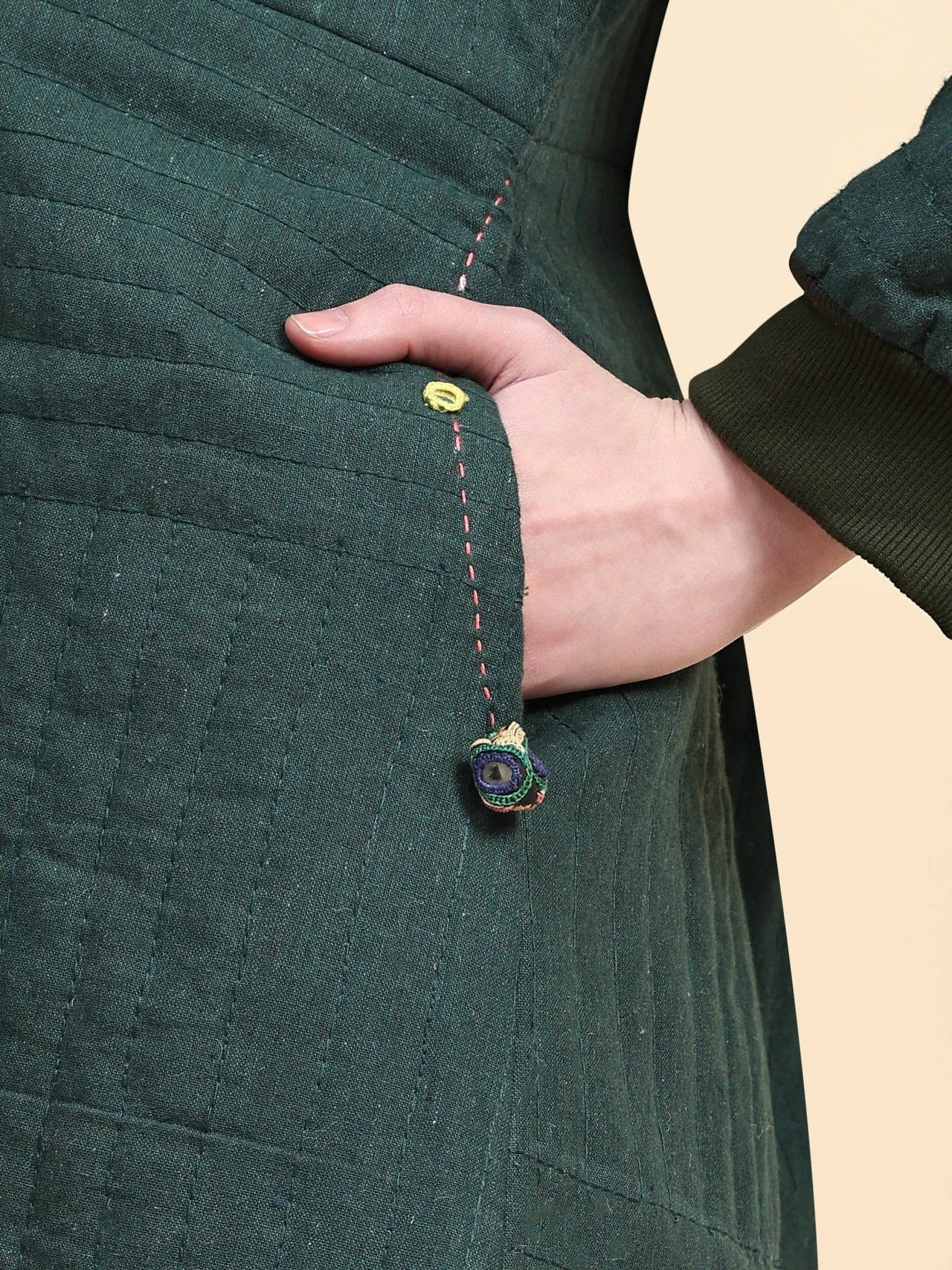 Emerald Green Khadi Cotton Jacket - Charkha TalesEmerald Green Khadi Cotton Jacket