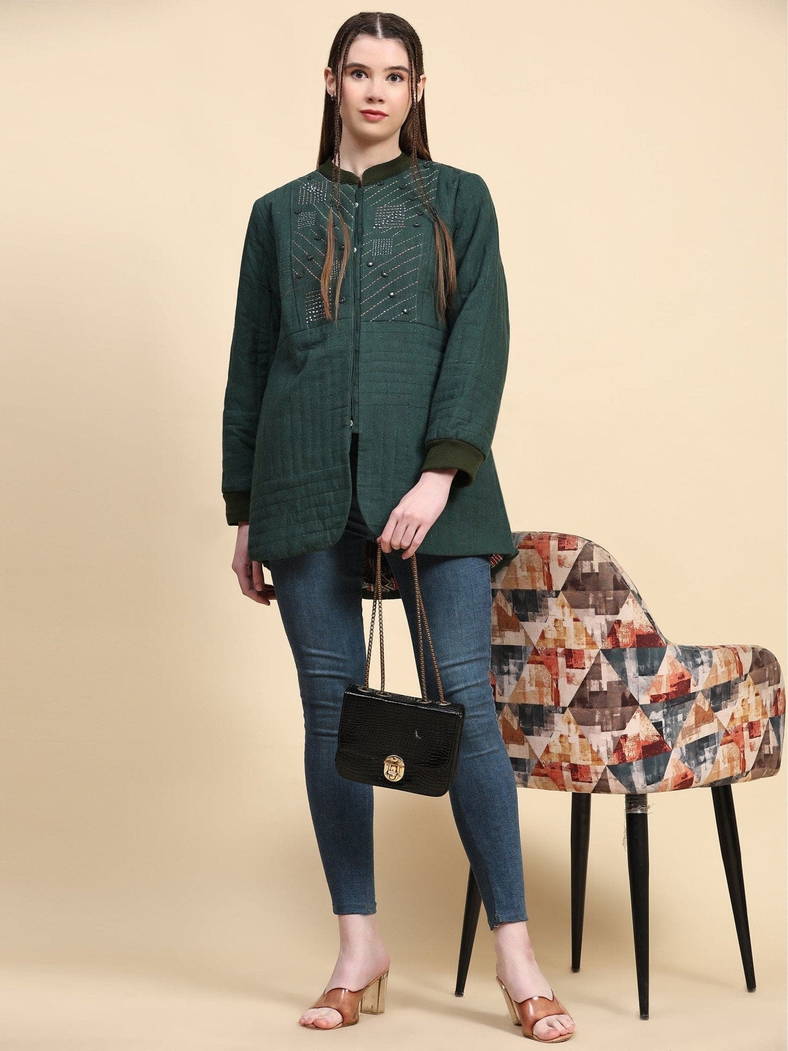 Emerald Green Khadi Cotton Jacket - Charkha TalesEmerald Green Khadi Cotton Jacket