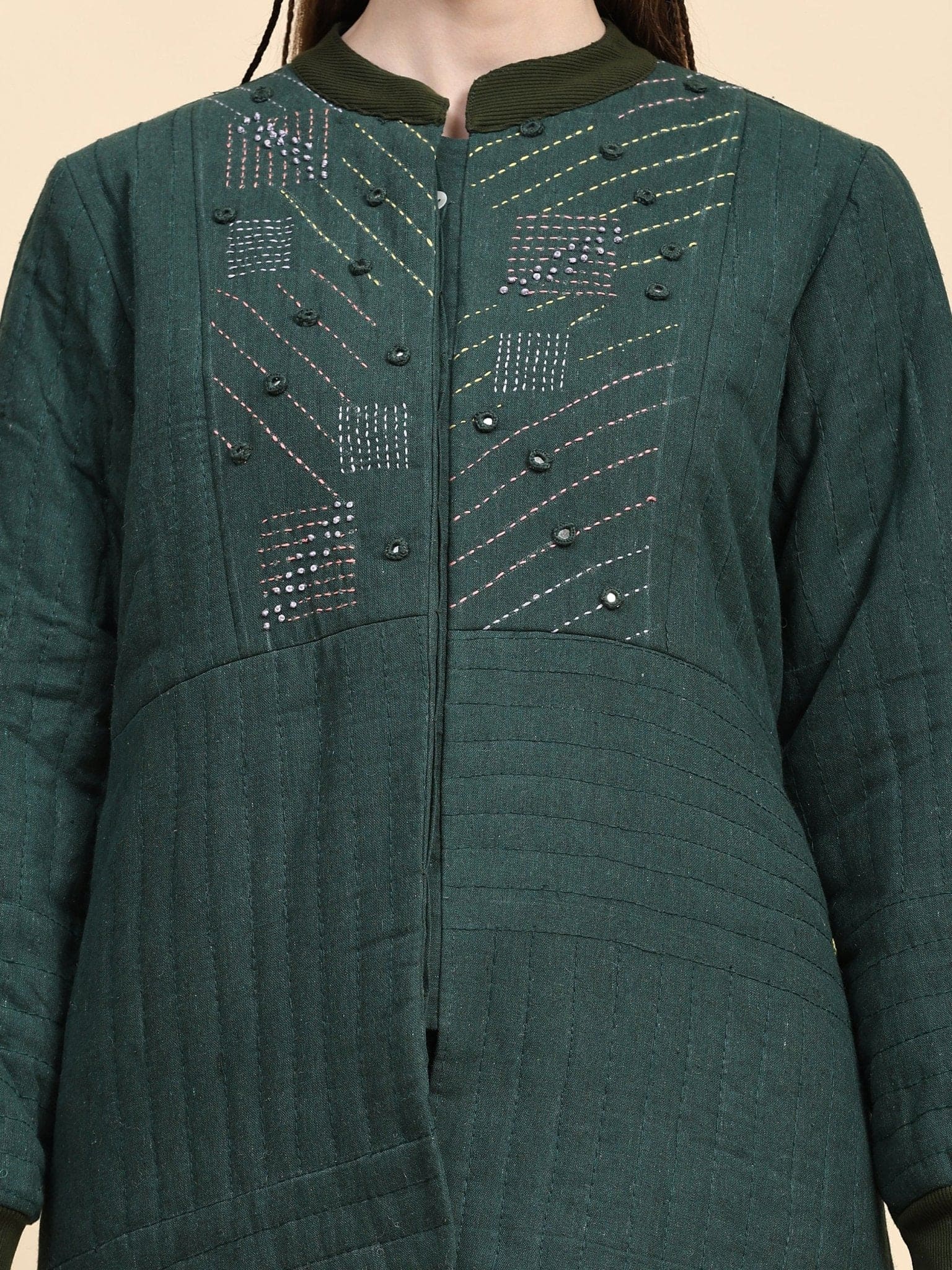 Emerald Green Khadi Cotton Jacket - Charkha TalesEmerald Green Khadi Cotton Jacket