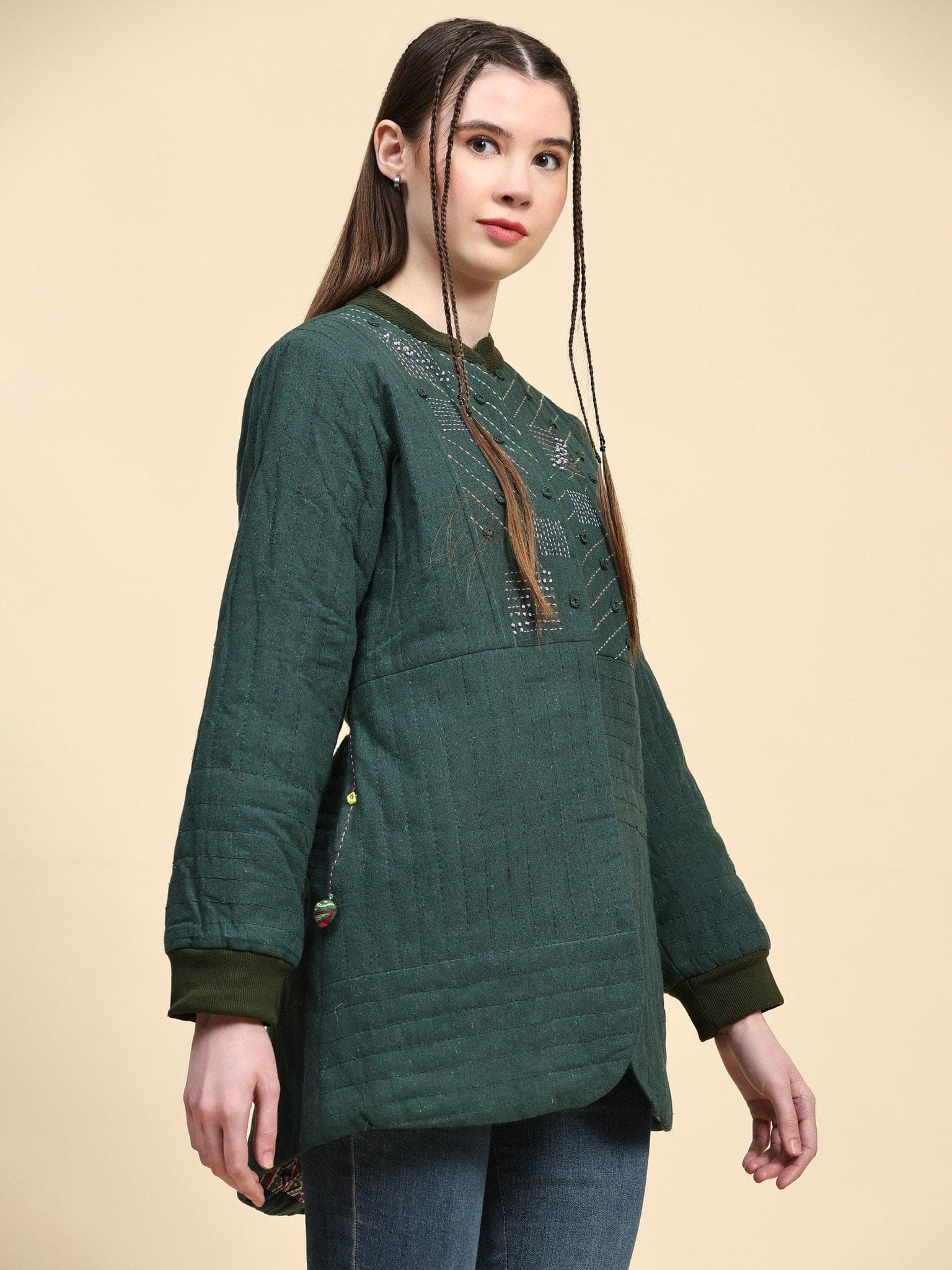 Emerald Green Khadi Cotton Jacket - Charkha TalesEmerald Green Khadi Cotton Jacket