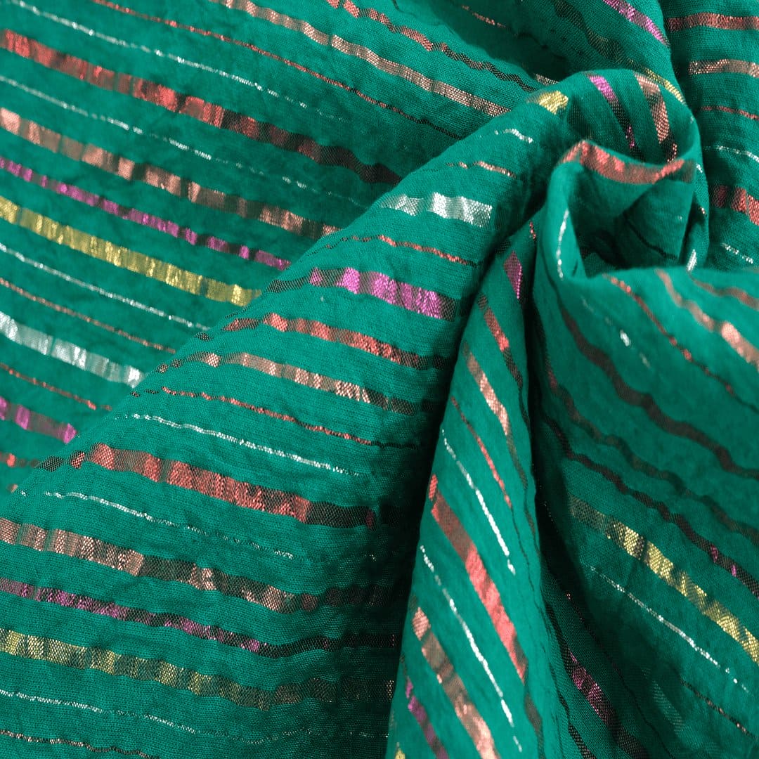Emerald Green Lurix Cotton Fabric - Charkha TalesEmerald Green Lurix Cotton Fabric