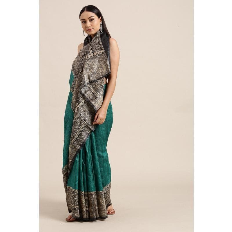 Emerald Green Madhubani Ghichha Silk Saree - Charkha TalesEmerald Green Madhubani Ghichha Silk Saree