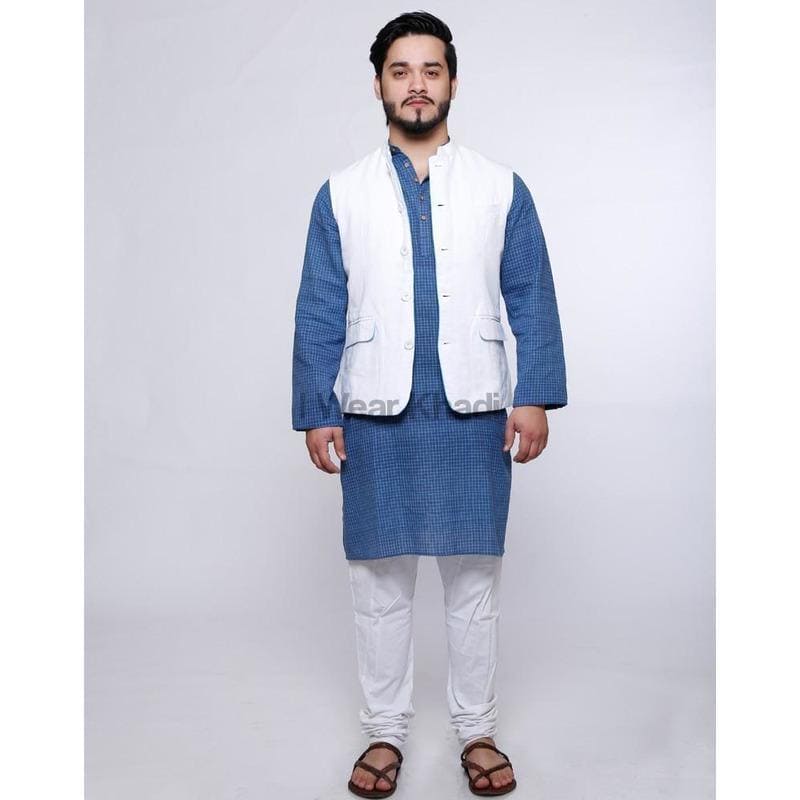 Ethnic White Khadi Men Nehru Jacket - Charkha TalesEthnic White Khadi Men Nehru Jacket
