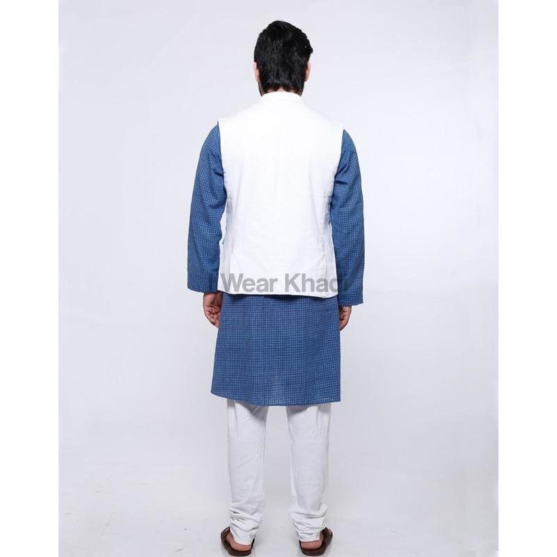 Ethnic White Khadi Men Nehru Jacket - Charkha TalesEthnic White Khadi Men Nehru Jacket