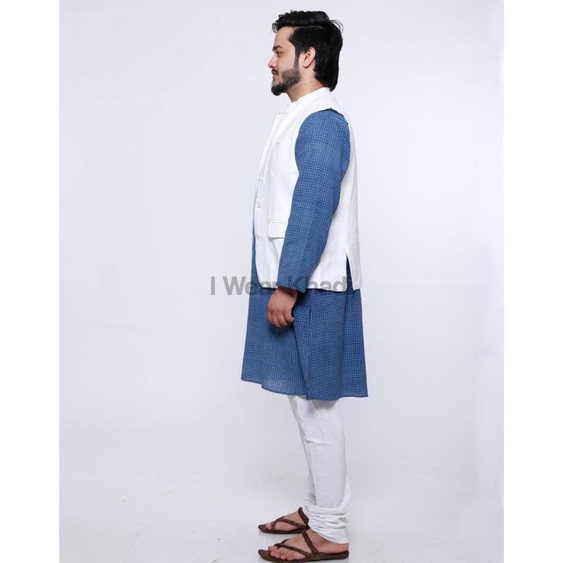 Ethnic White Khadi Men Nehru Jacket - Charkha TalesEthnic White Khadi Men Nehru Jacket