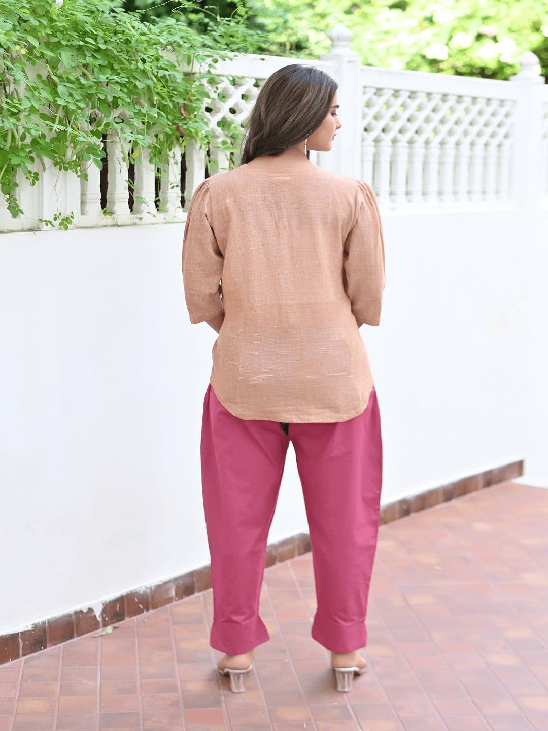 Fawn Bold Bloom Embroidered Top - Charkha TalesFawn Bold Bloom Embroidered Top