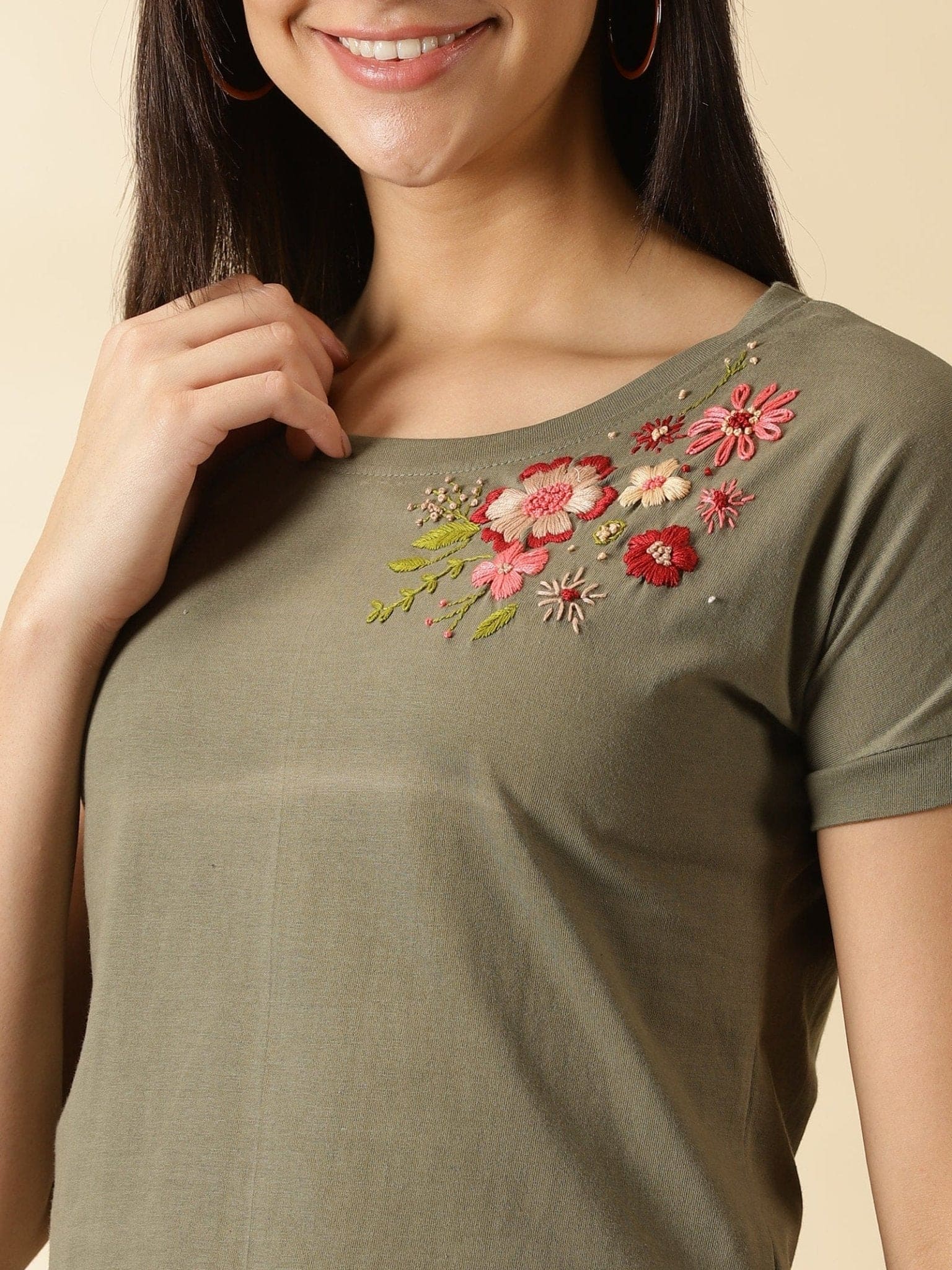 Forest Green Embroidered Women Top - Charkha TalesForest Green Embroidered Women Top