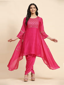Sequin Chanderi Kurta Set - Fuscia Pink