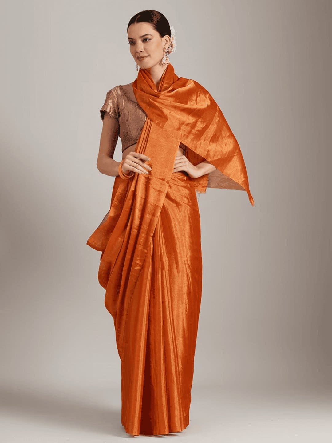 Gold Chanderi Silk Saree - Charkha TalesGold Chanderi Silk Saree