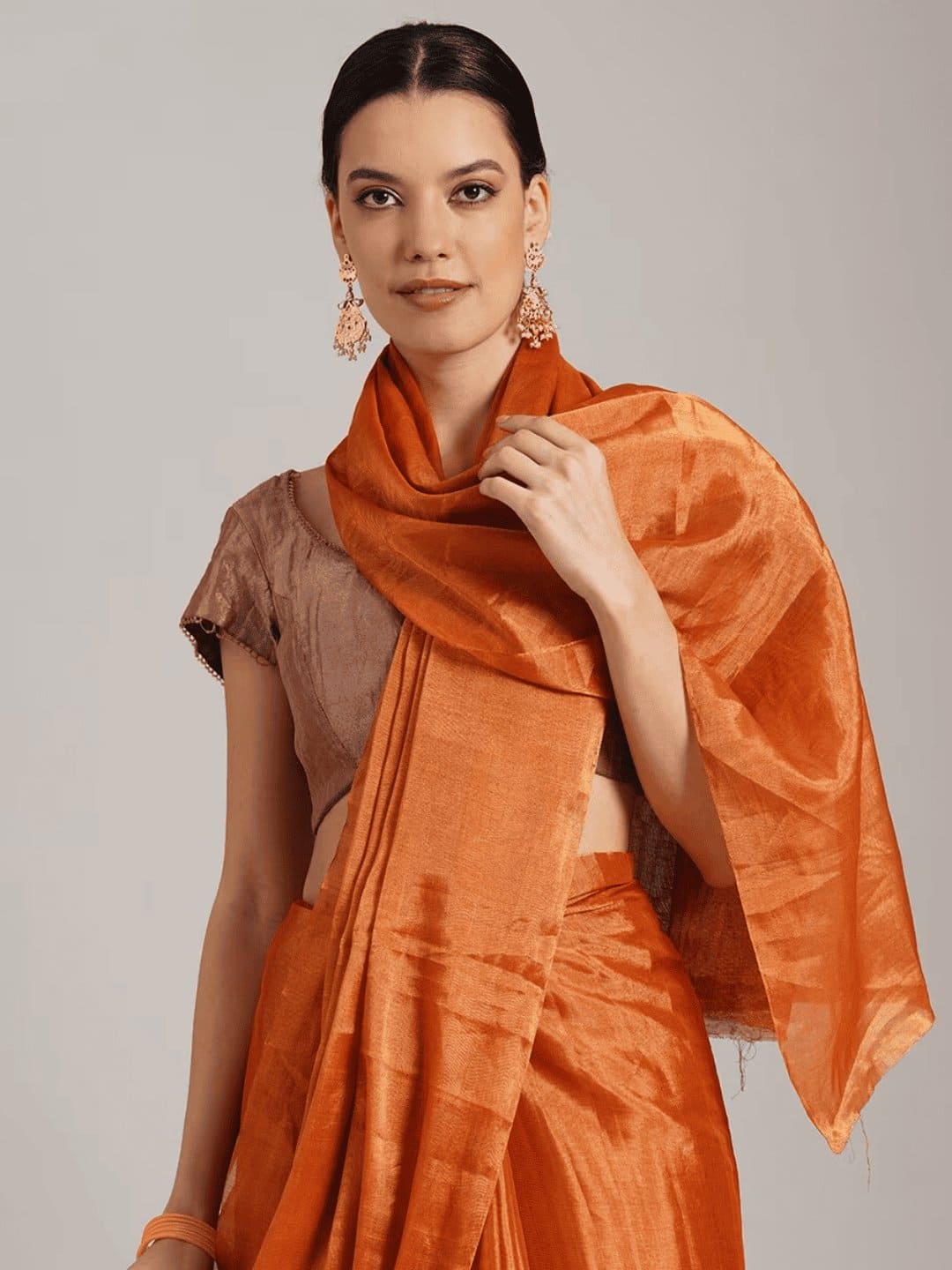 Gold Chanderi Silk Saree - Charkha TalesGold Chanderi Silk Saree