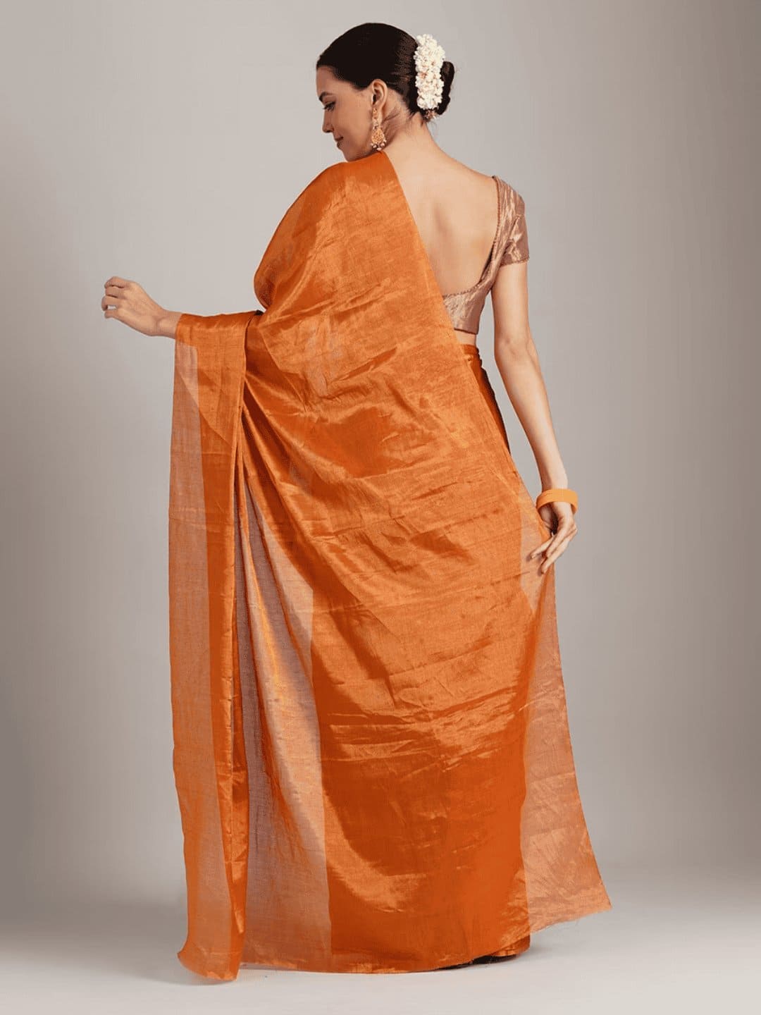 Gold Chanderi Silk Saree - Charkha TalesGold Chanderi Silk Saree