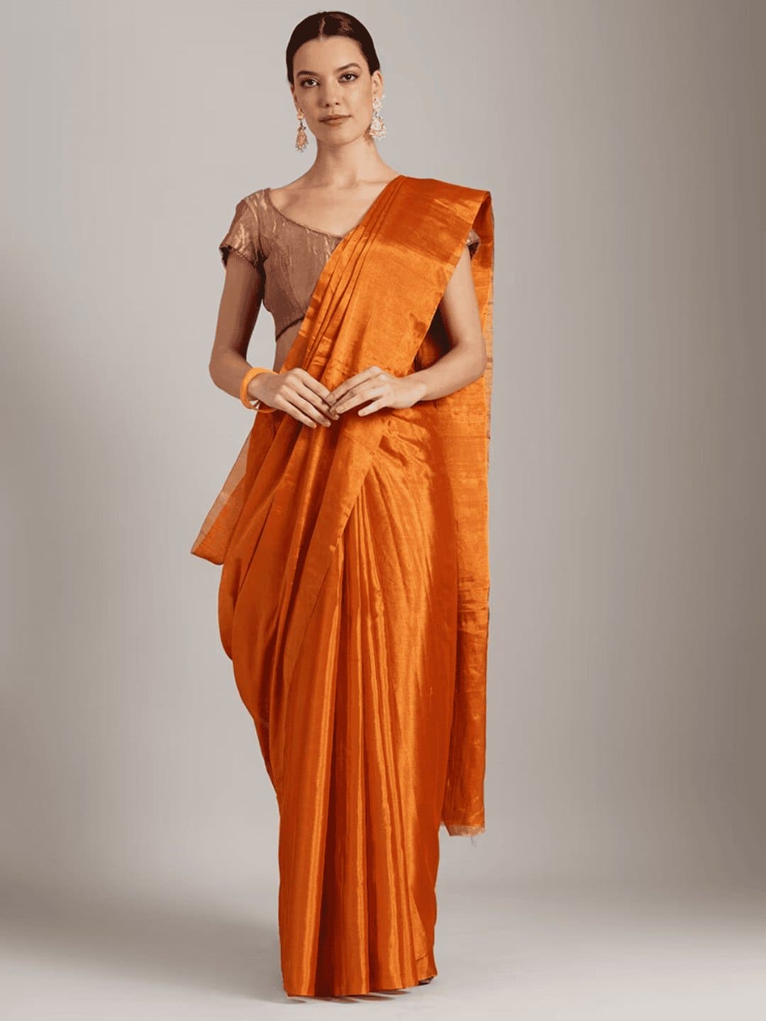 Gold Chanderi Silk Saree - Charkha TalesGold Chanderi Silk Saree