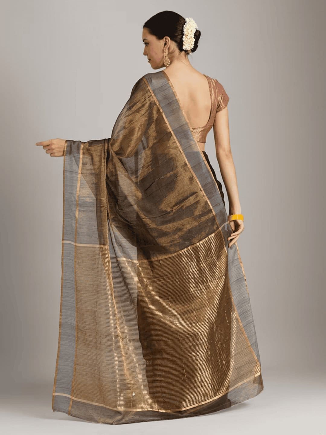 Gold Chanderi Silk Saree - Charkha TalesGold Chanderi Silk Saree