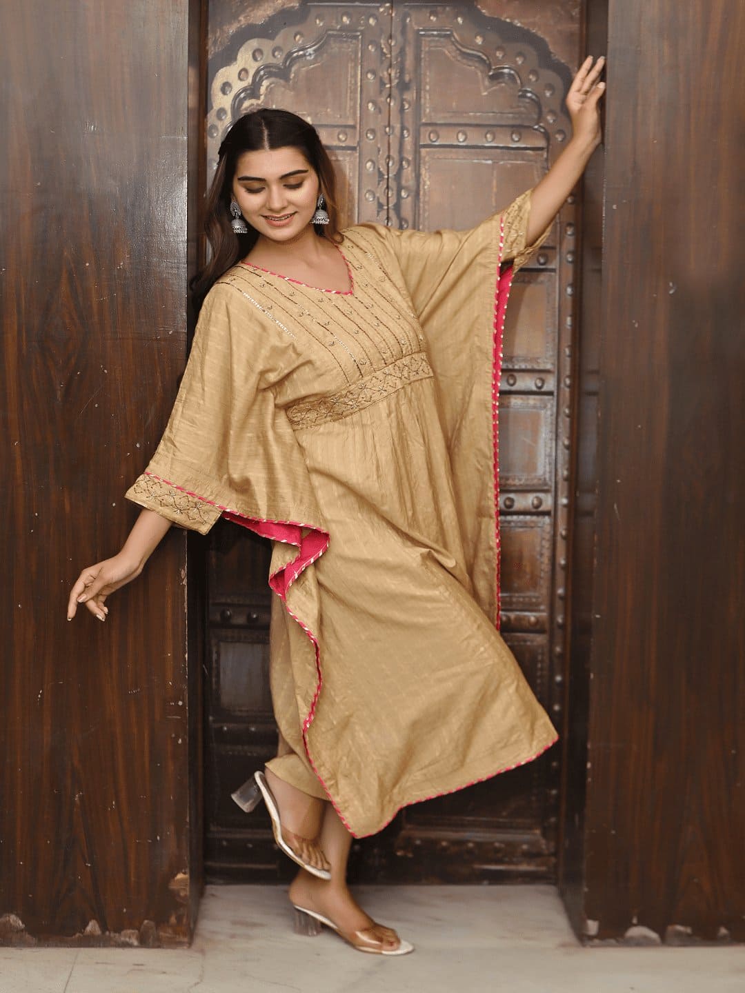 Gold Gotta Kaftaan Dress - Charkha TalesGold Gotta Kaftaan Dress