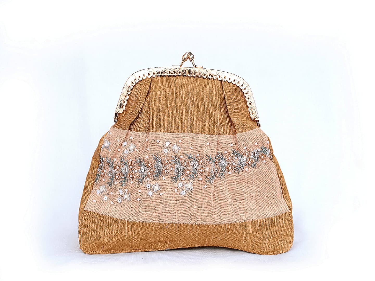 Golden Peach Bead Work Clutch - Charkha TalesGolden Peach Bead Work Clutch