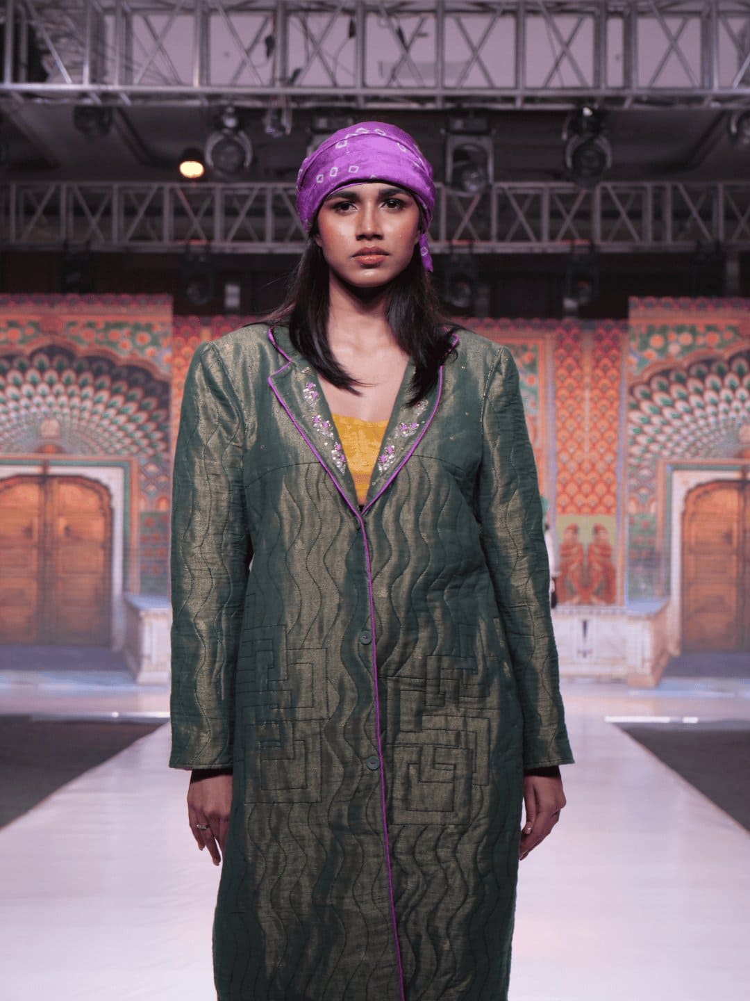 Green Banarsi Silk Women Quilted Jacket - Charkha TalesGreen Banarsi Silk Women Quilted Jacket