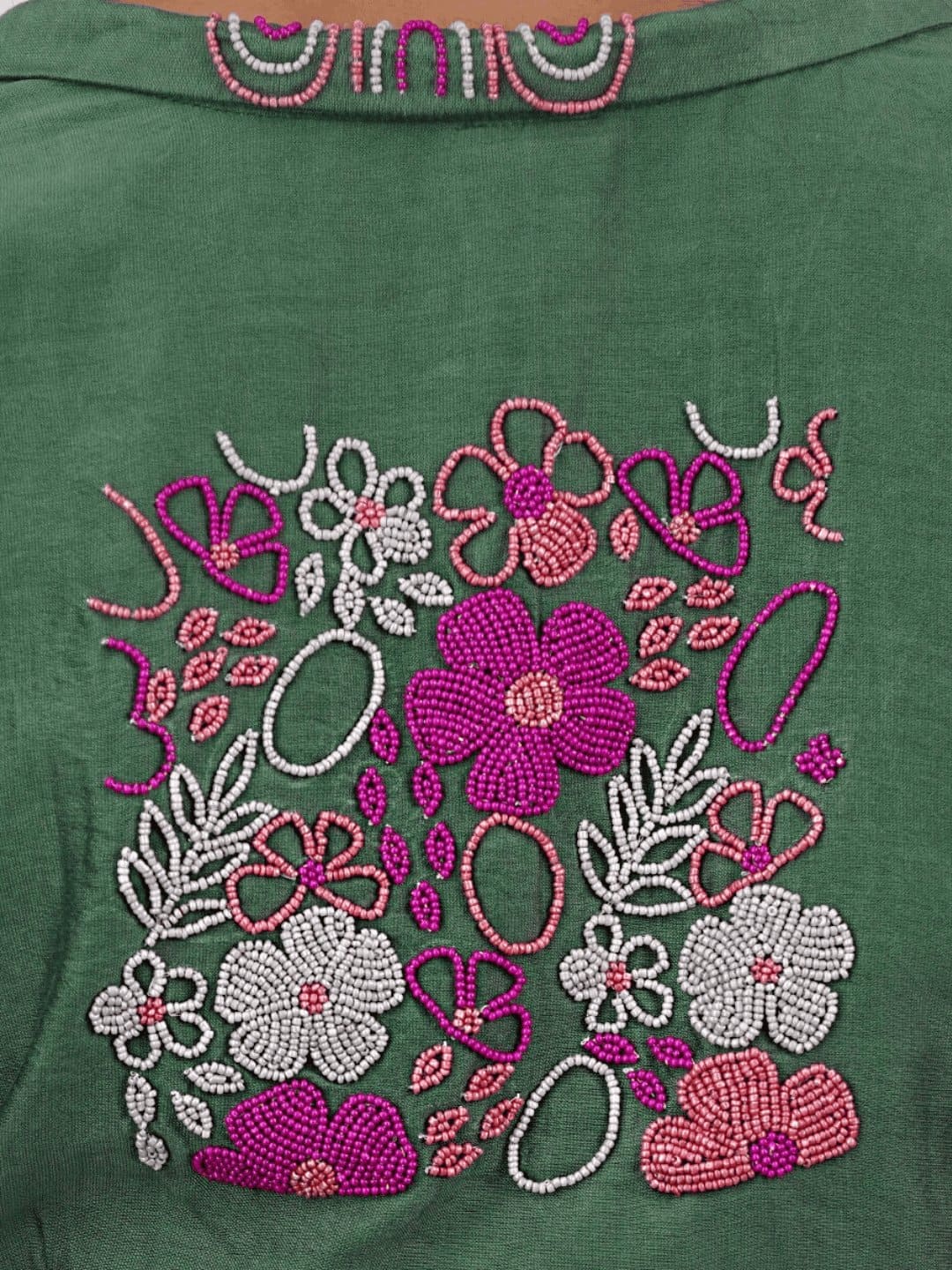 Green Bead Work Chanderi Silk Blouse - Charkha TalesGreen Bead Work Chanderi Silk Blouse