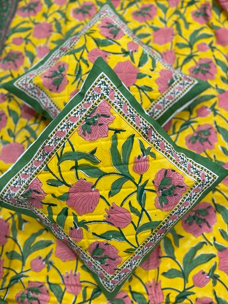 Green Block Print Cotton Cushion - Charkha TalesGreen Block Print Cotton Cushion
