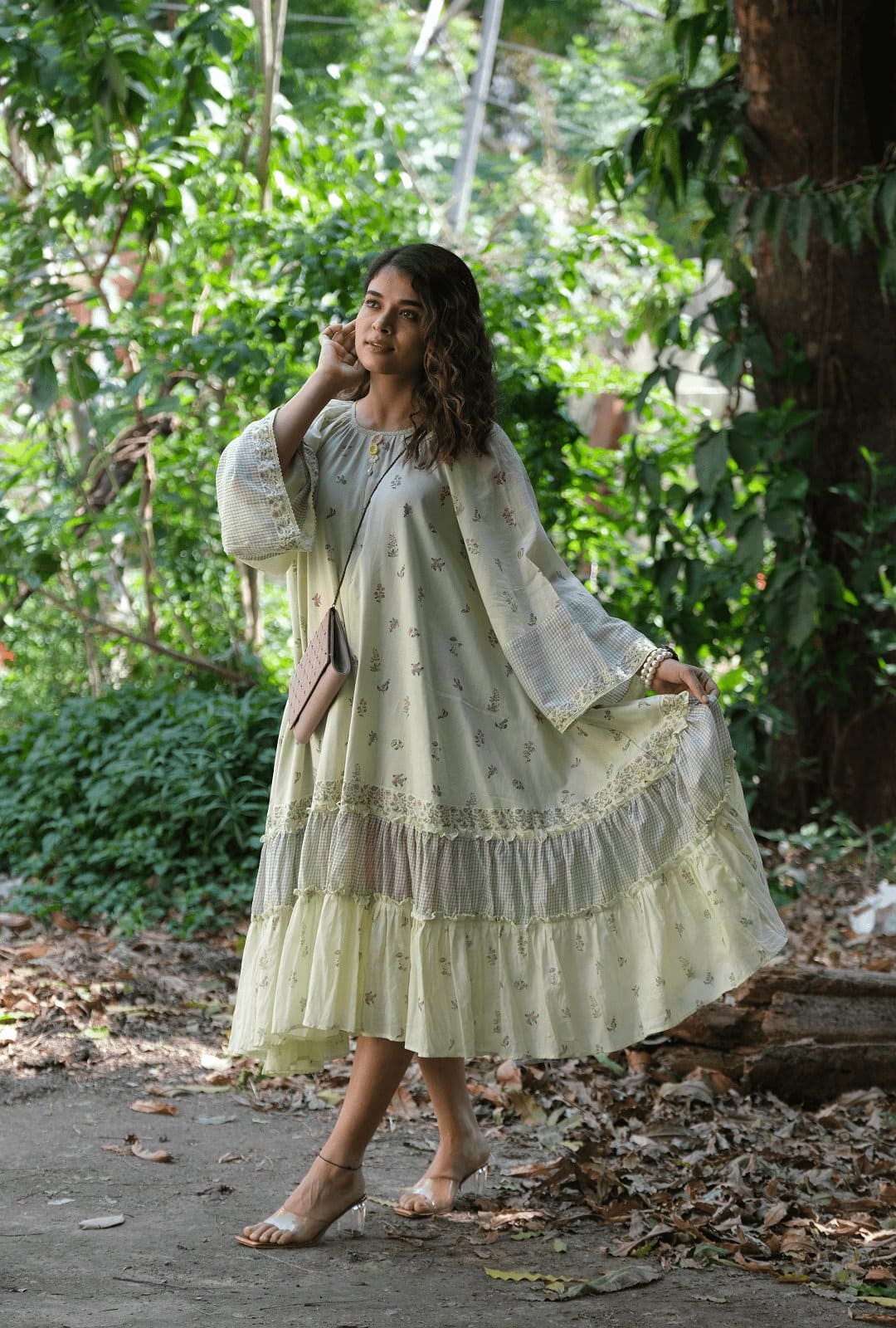 Green Block Print Mulmul Dress - Charkha TalesGreen Block Print Mulmul Dress