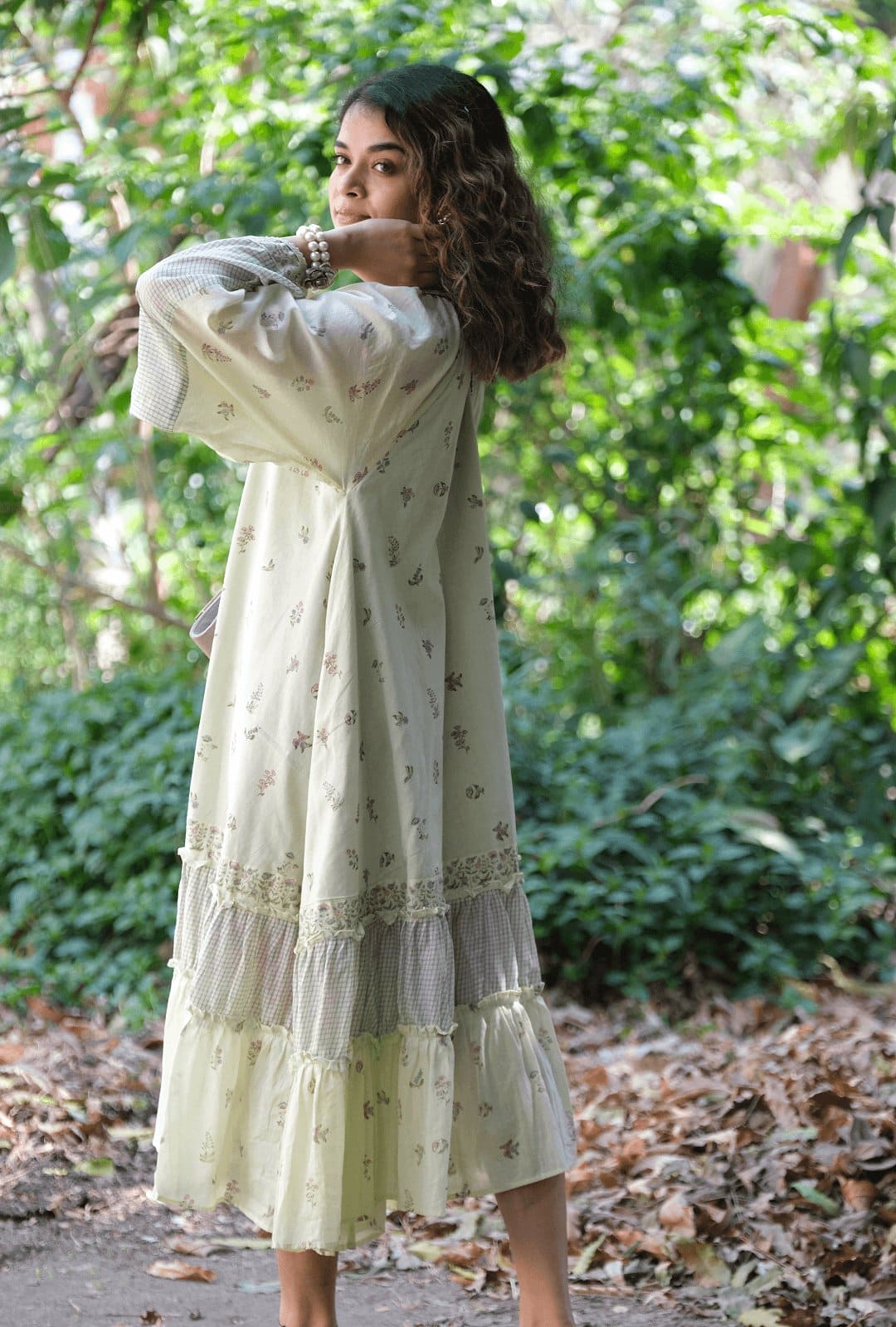 Green Block Print Mulmul Dress - Charkha TalesGreen Block Print Mulmul Dress