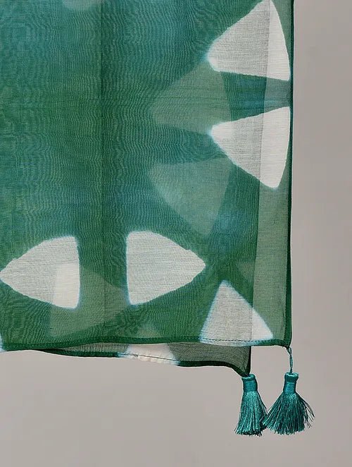 Green Clamp Dye Chanderi Silk Stole - Charkha TalesGreen Clamp Dye Chanderi Silk Stole