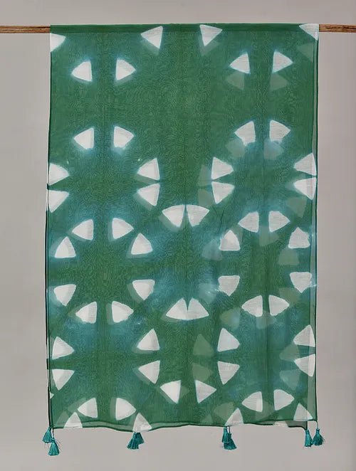 Green Clamp Dye Chanderi Silk Stole - Charkha TalesGreen Clamp Dye Chanderi Silk Stole