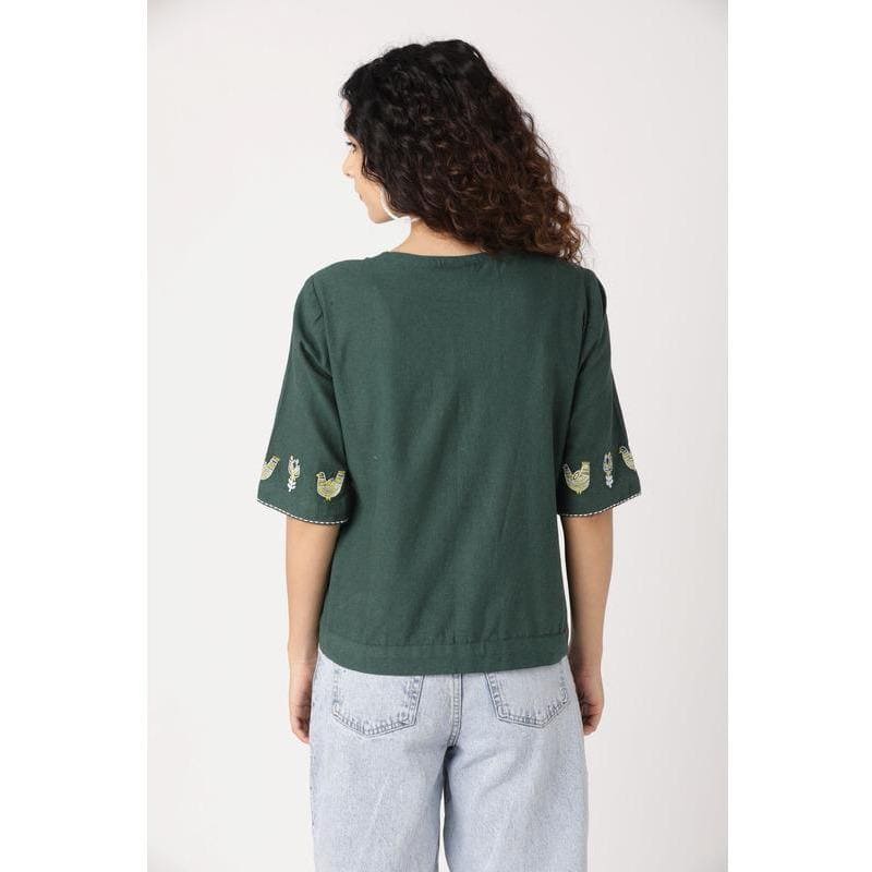 Green Embroidered Top - Charkha TalesGreen Embroidered Top