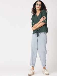 Women Embroidered Top - Green