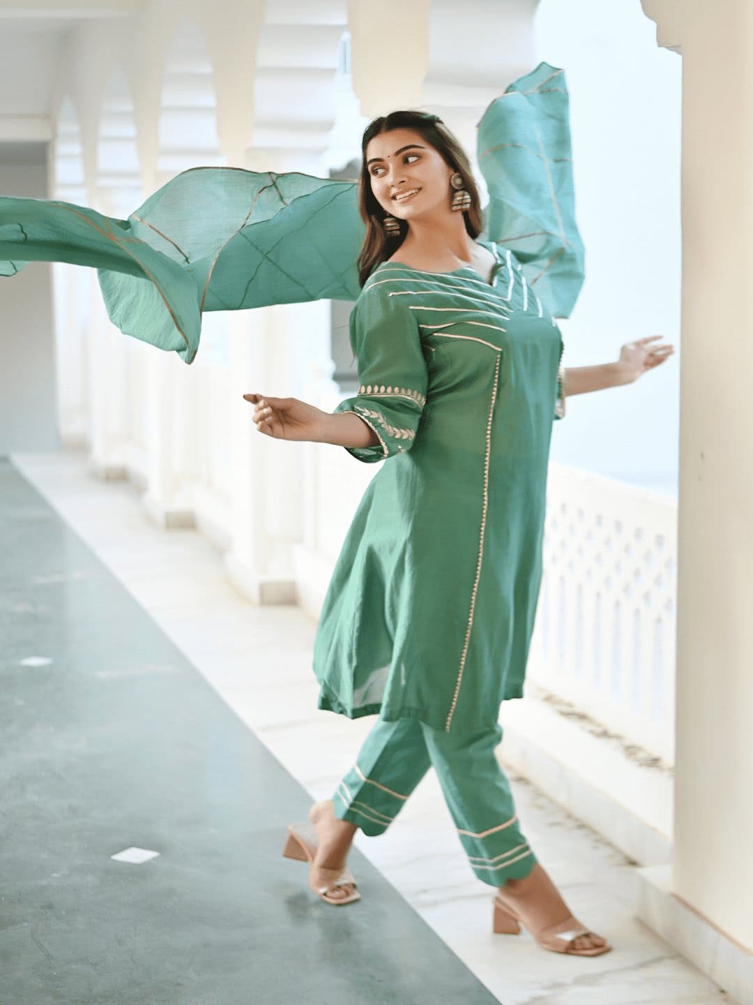 Green Gota Chanderi Kurta Set - Charkha TalesGreen Gota Chanderi Kurta Set