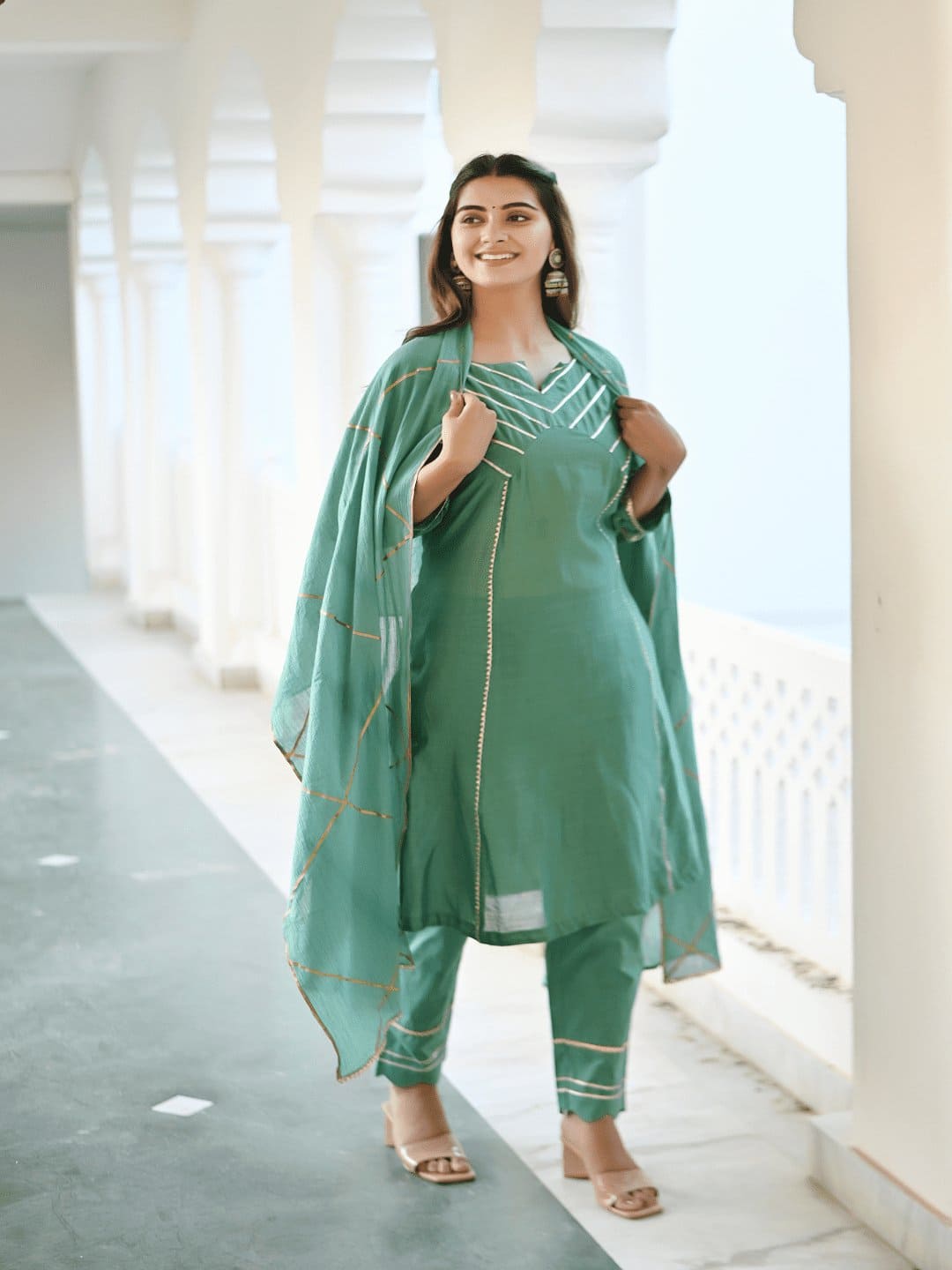 Green Gota Chanderi Kurta Set - Charkha TalesGreen Gota Chanderi Kurta Set