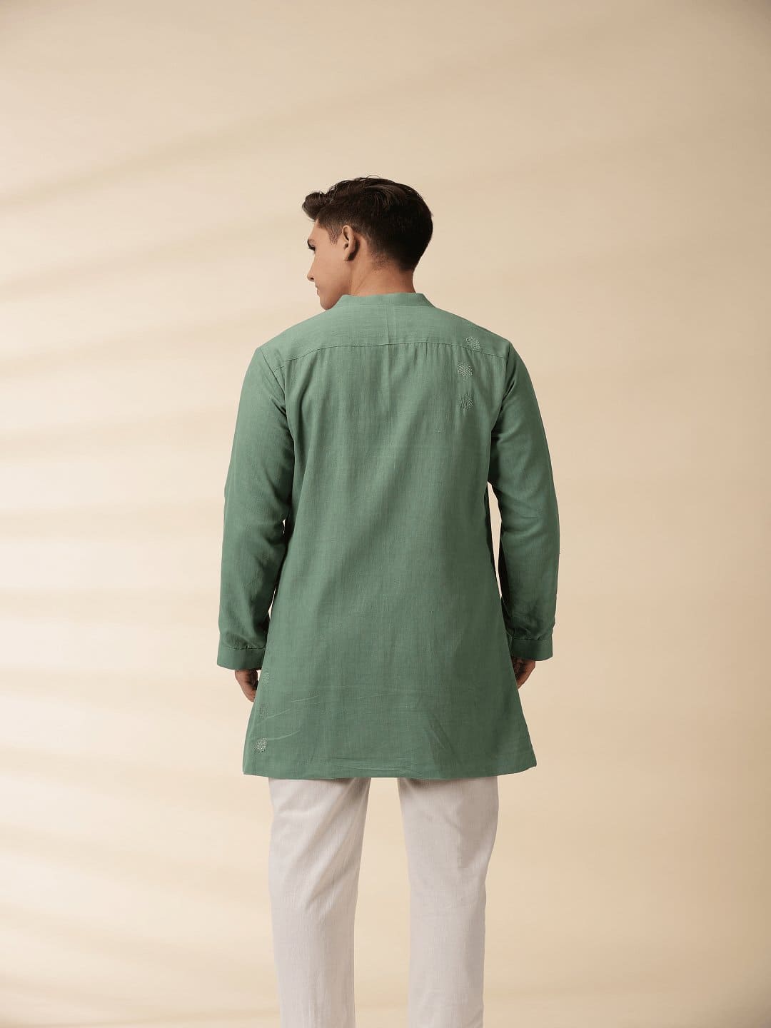Green Long Jacket Style Men Kurta - Charkha TalesGreen Long Jacket Style Men Kurta