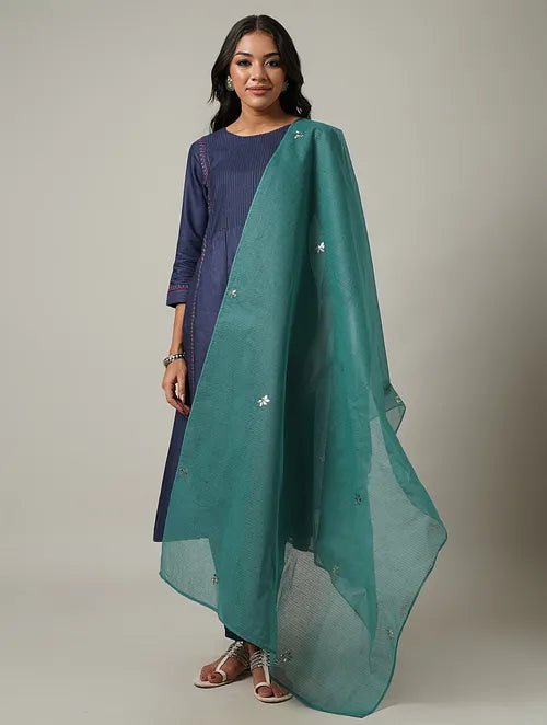 Green Mukaish Kota Dupatta - Charkha TalesGreen Mukaish Kota Dupatta