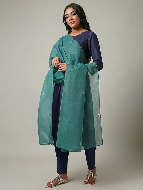 Green Mukaish Kota Dupatta - Charkha TalesGreen Mukaish Kota Dupatta