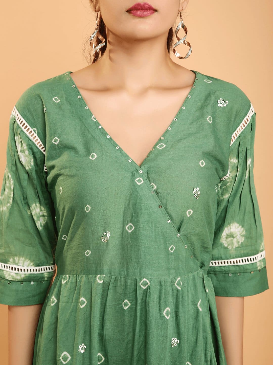 Green Mul Tie Dye Dress - Charkha TalesGreen Mul Tie Dye Dress