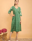 Green Mul Tie Dye Dress - Charkha TalesGreen Mul Tie Dye Dress