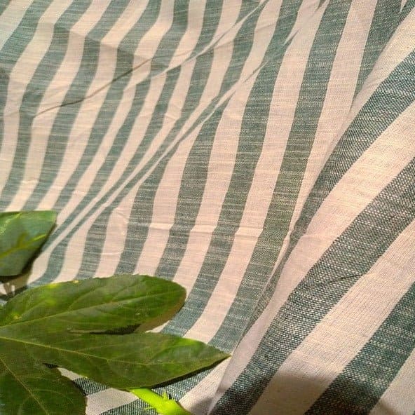Green Striped Khadi Cotton Fabric - Charkha TalesGreen Striped Khadi Cotton Fabric