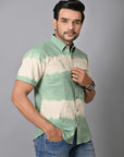 Green Tie Dye Men Half Sleeve Shirt - Charkha TalesGreen Tie Dye Men Half Sleeve Shirt