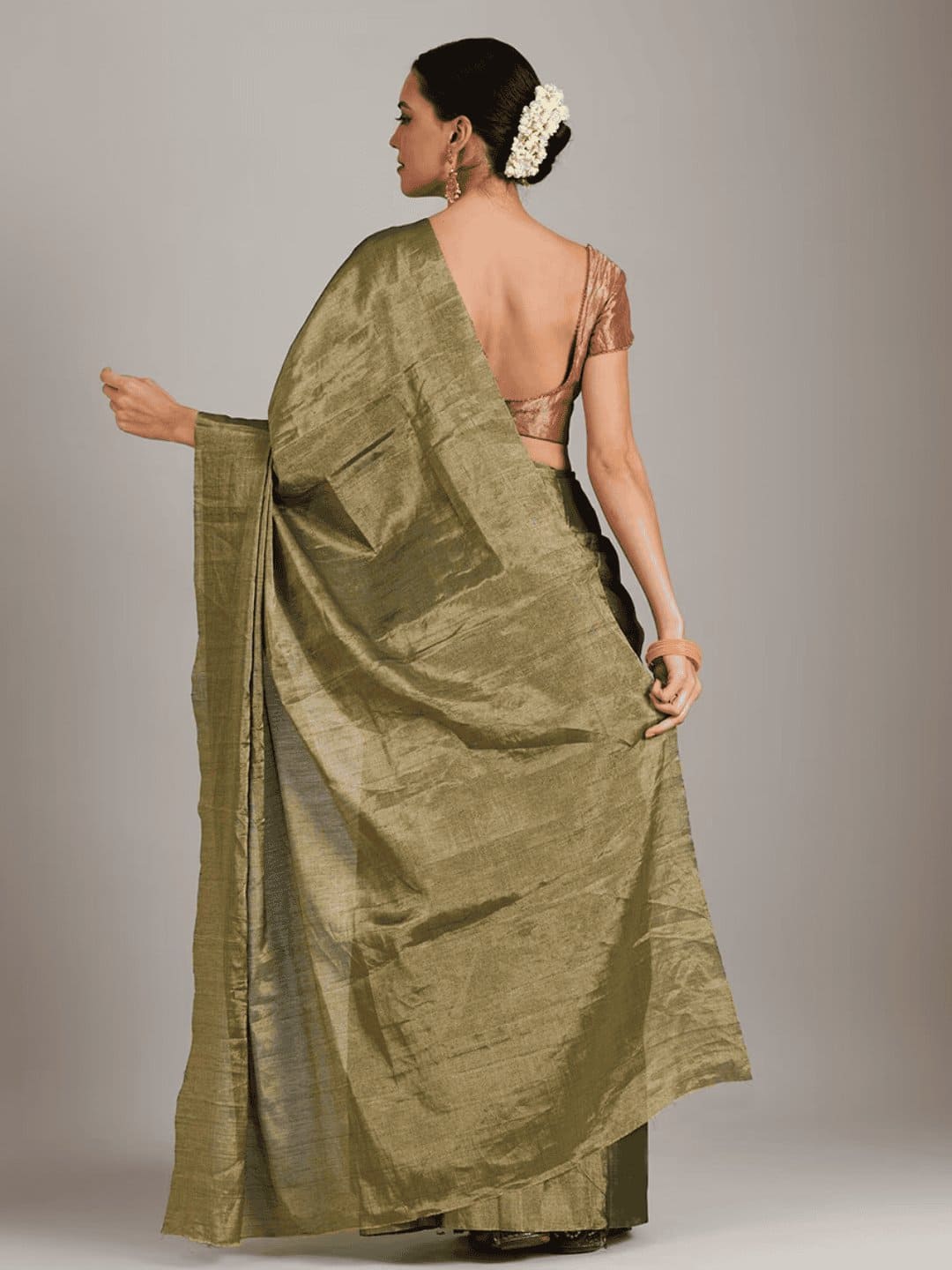 Green Tissue Chanderi Saree - Charkha TalesGreen Tissue Chanderi Saree