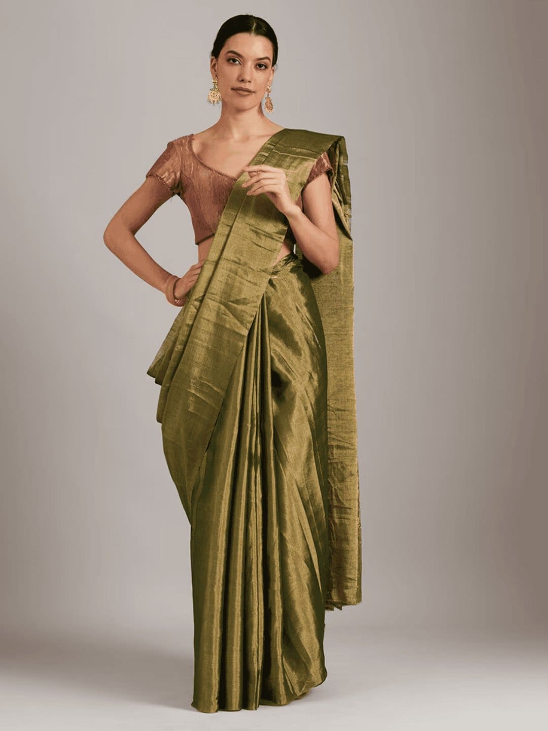 Green Tissue Chanderi Saree - Charkha TalesGreen Tissue Chanderi Saree