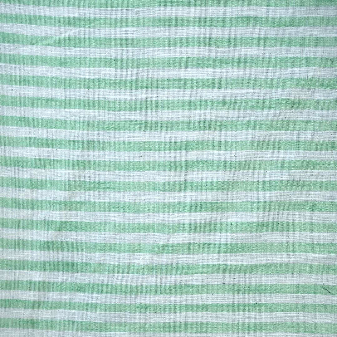 Green & White Striped Linen Fabric - Charkha TalesGreen & White Striped Linen Fabric