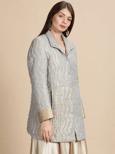 Banarsi Zari Quilted Jacket - Grey